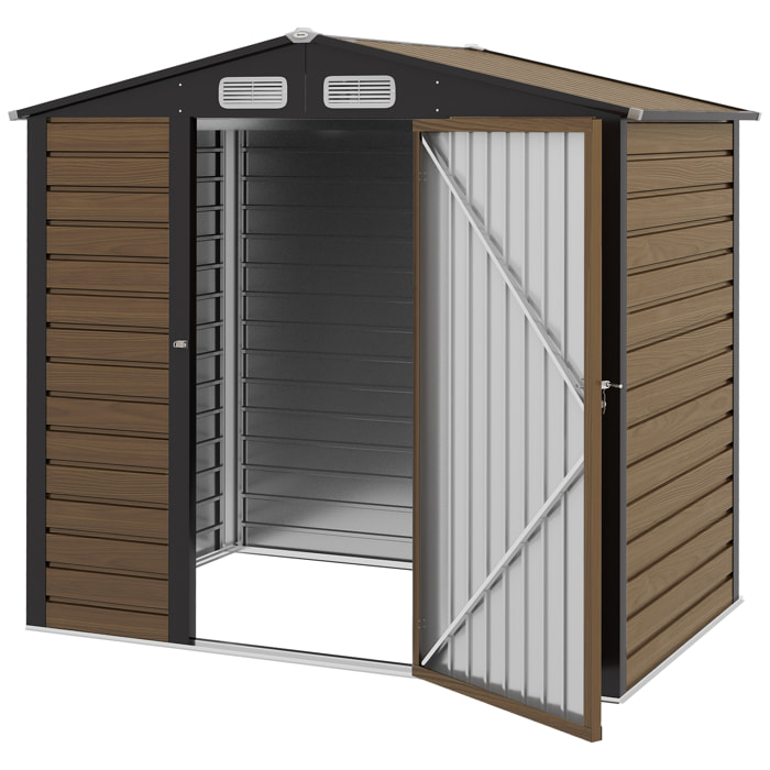 Abri de jardin cabanon dim. 190L x 131l x 188H cm porte verrouillable ventilations tôle acier ondulé marron