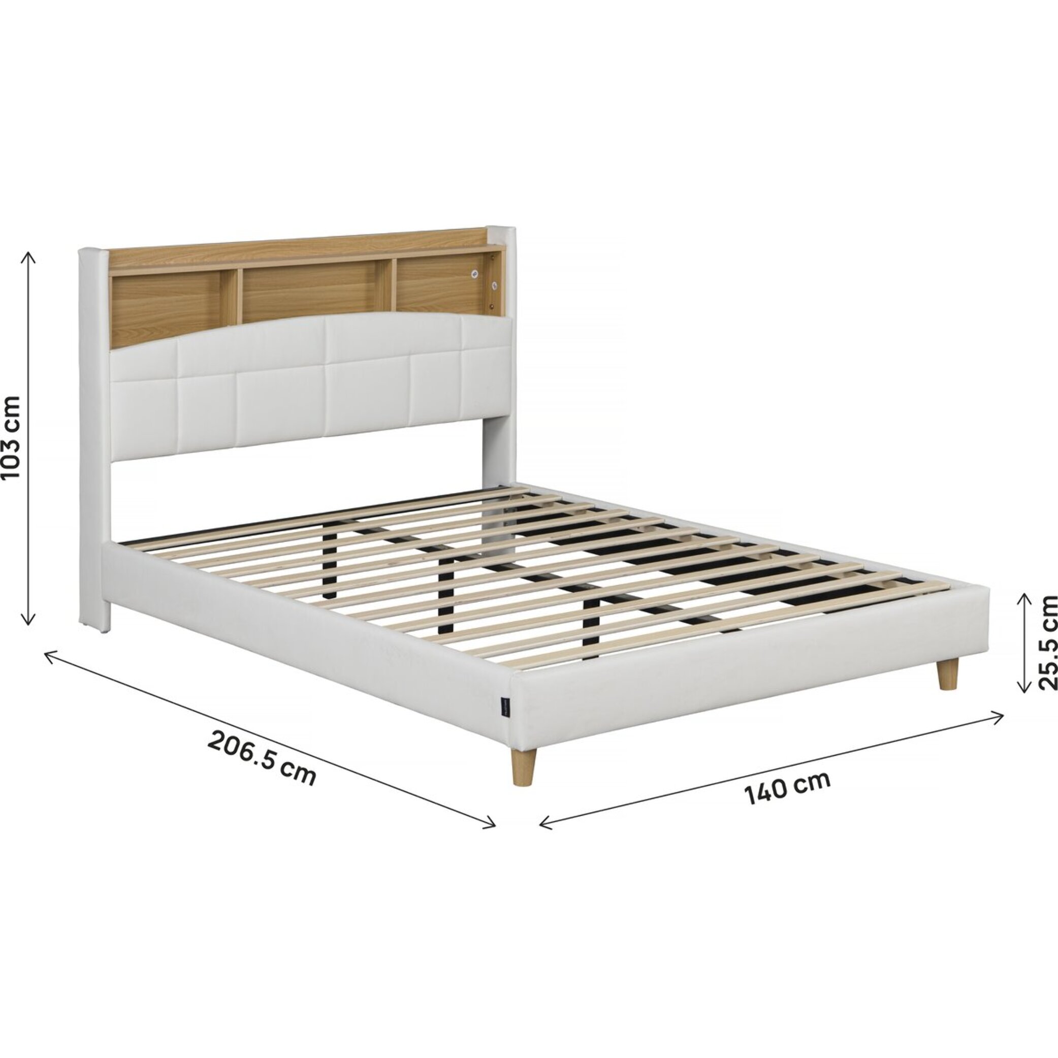 Lit double led avec rangement tête de lit "Sarah" - 140 x 190 cm - Blanc