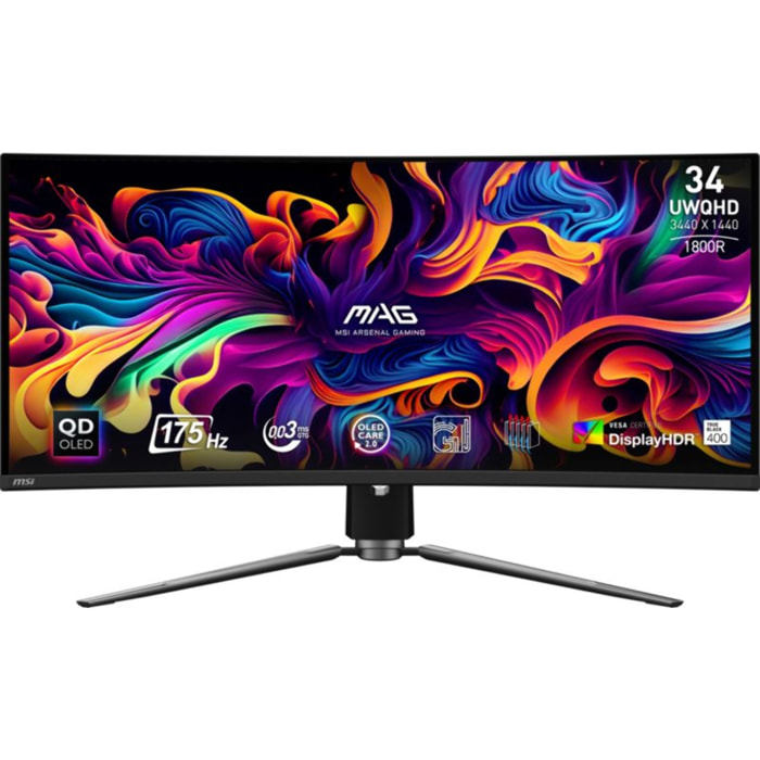 Ecran PC Gamer MSI MPG 341CQP 34" Incurvé 1800R UWQHD 175Hz QD-OLED HDMI 2.1 AMD FreeSync