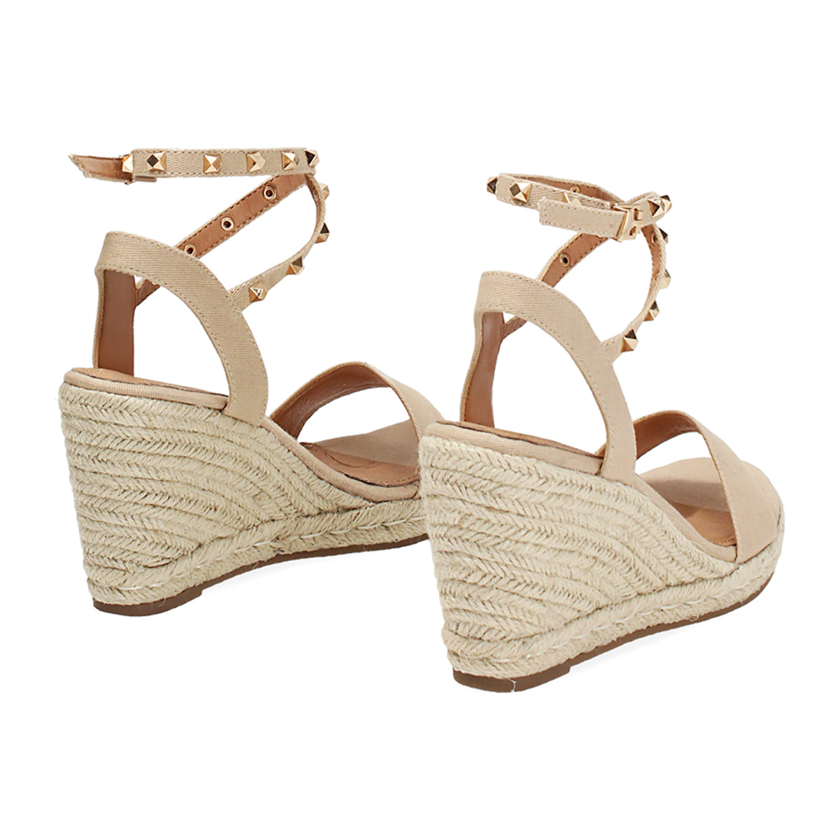 Zeppe donna beige in canvas con braccialetto