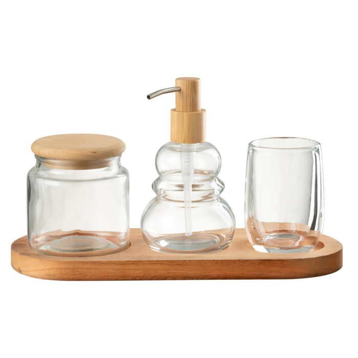 J-Line Set 4 Accessoires Salle De Bain Verre/Bois Transparent