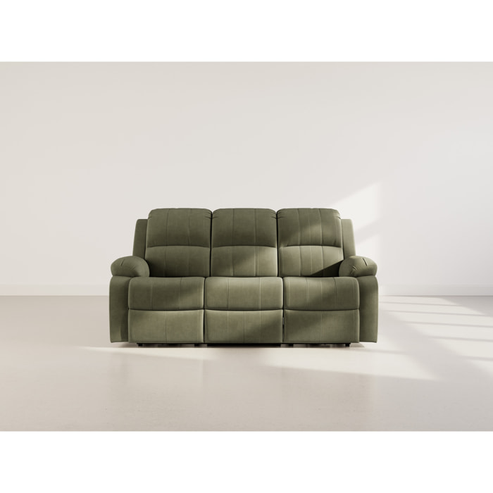 Armand - Canapé 3 places relax électrique en velours côtelé - Vert