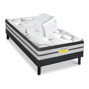 Ensemble Matelas Hybride Concorde & Sommier Bois, Ressorts Ensachés & Mémoire de Forme, 26 cm, Technologie Tri-lattes, Soutien Ferme