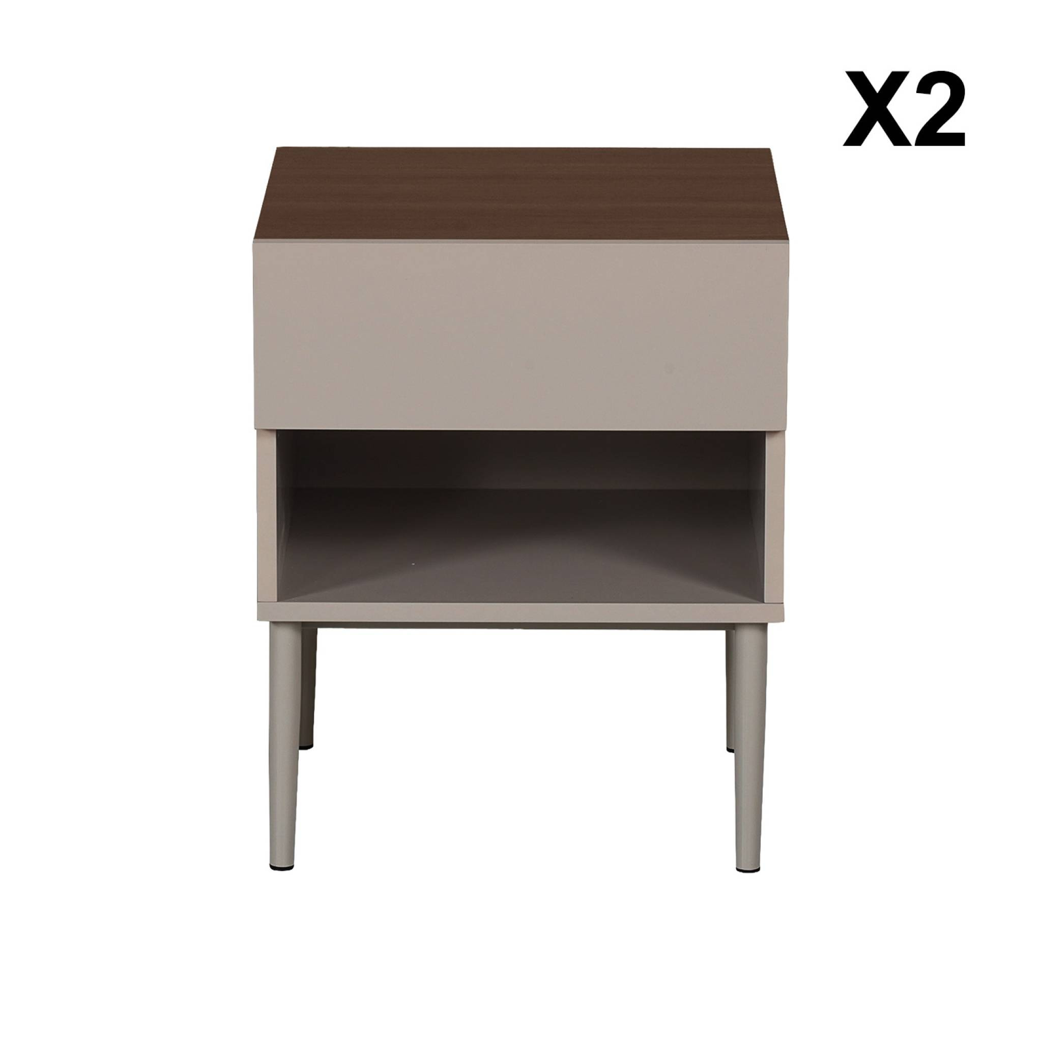 Table de chevet métal et décor bois 1 porte 1 niche (lot de 2) ASHTON
