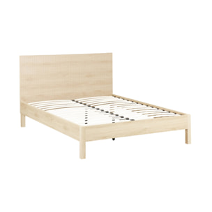 Lit avec sommier à lattes et tête de lit 160x200cm décor bois LINEAR