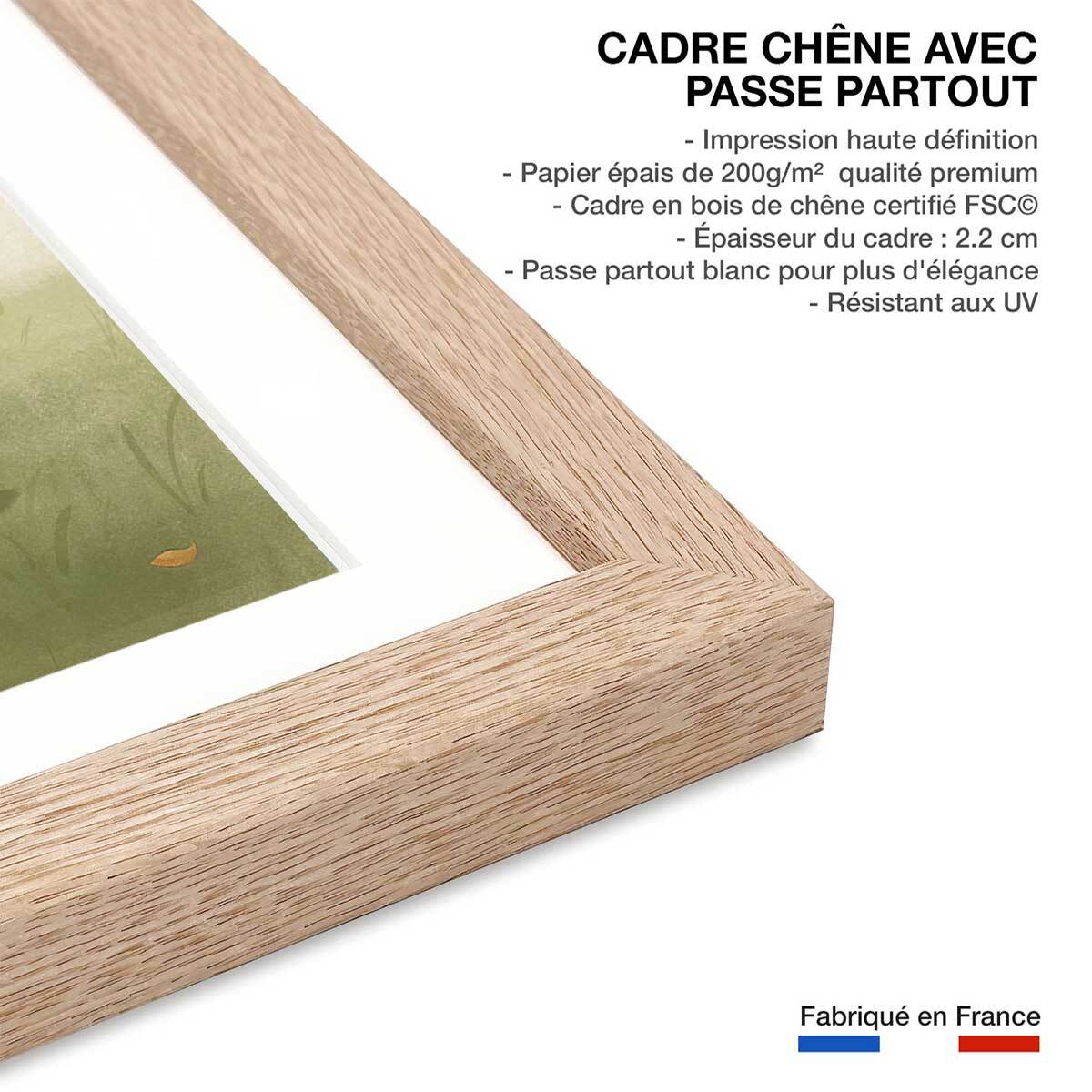 Affiche enfant hiboux amoureux  Affiche + cadre en bois - Chêne