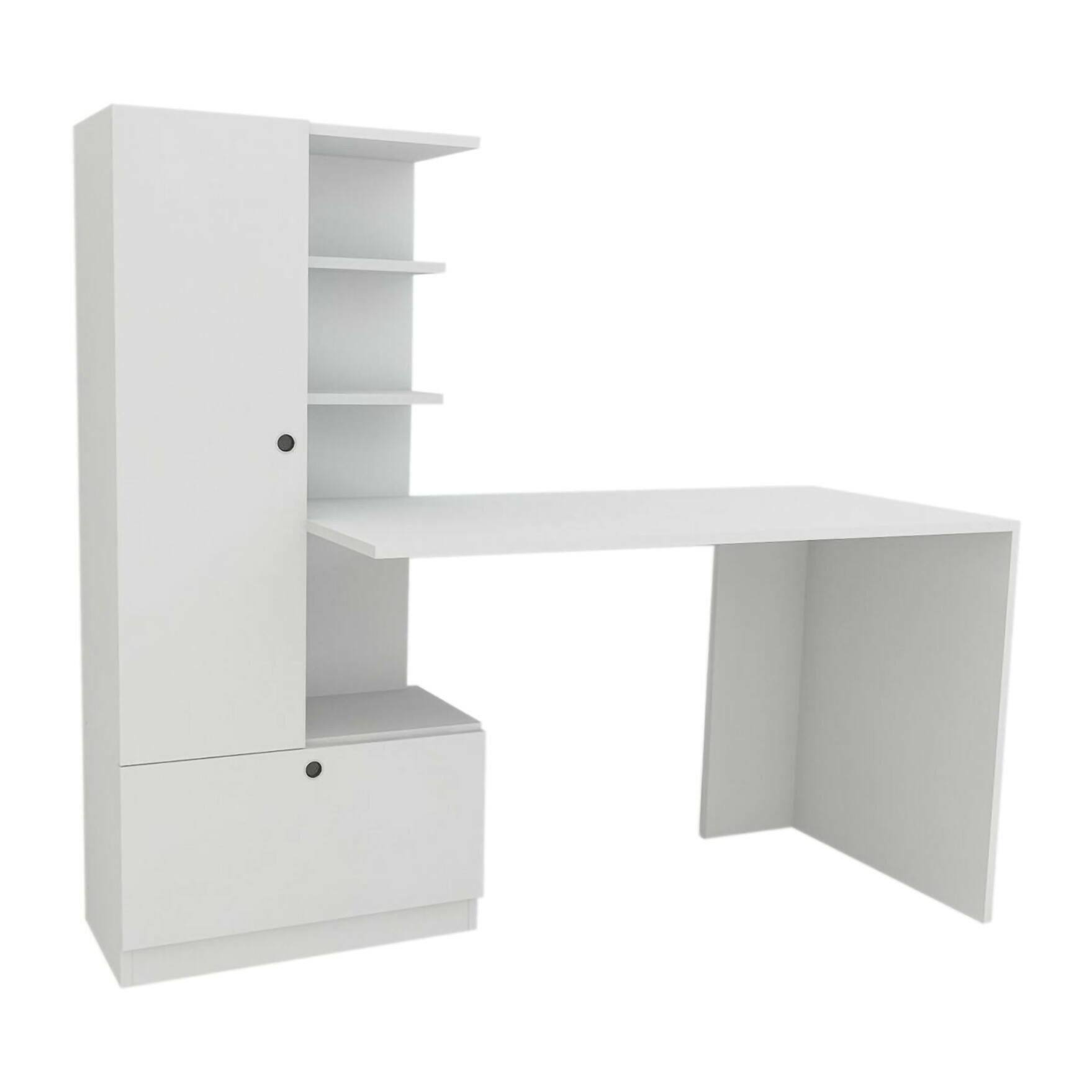Scrivania Marilena, Scrittoio multiuso, Tavolo per ufficio porta PC, Piano di lavoro, 150x62h140 cm, Bianco