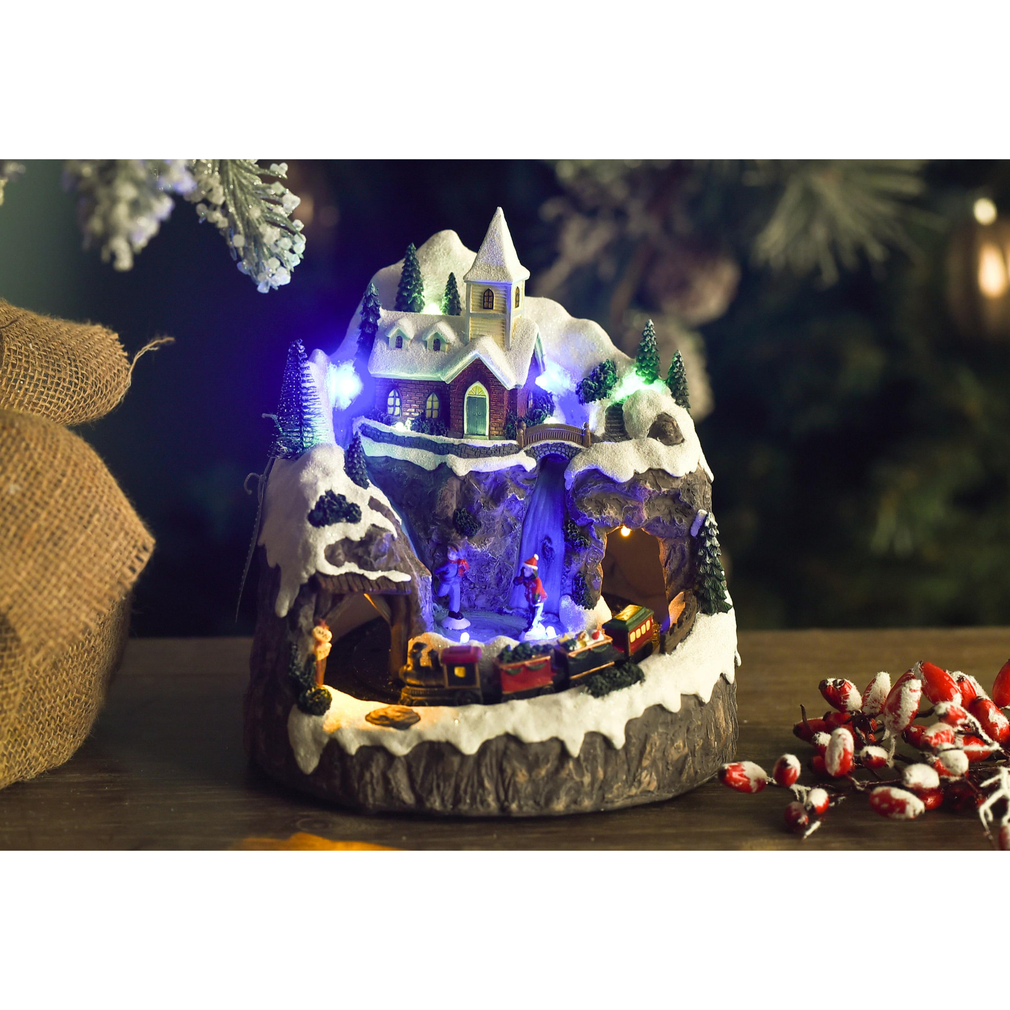 Villaggio con musica movimento e luci con treno - Pezzi 1 - 21,5xH23,5x20cm - Bianchi Dino SpA