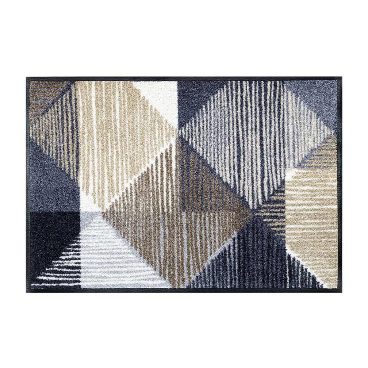 tapis entrée 50x75 tissé bleu et gris rectangle motif géométrique LINOXESO