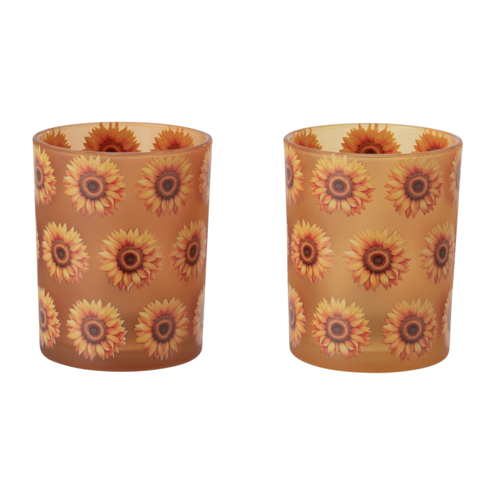 J-Line Photophore Tournesol - verre - orange foncé/orange clair - medium - 2 pièces