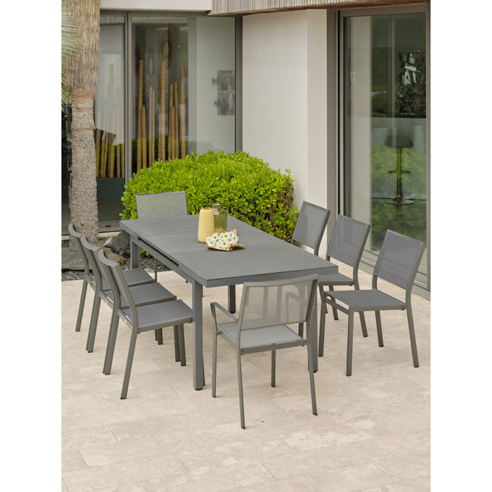 DANIA - Ensemble repas de jardin 8 places en aluminium gris anthracite