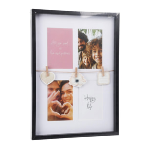 Marco de fotos Negro para 4 fotos y 3 correas de madera 31,3x2,7x43,5cm