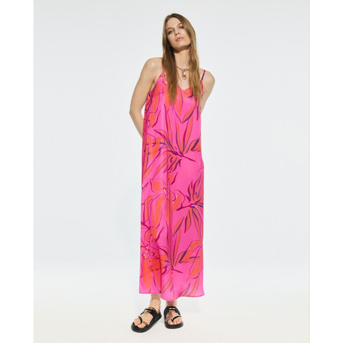 Abito in Raso con Spalline Stampato