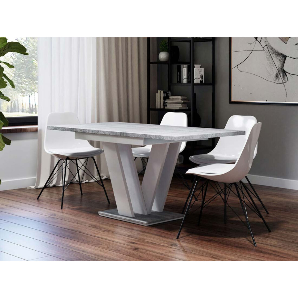 Xandriel - table à manger extensible - gris et blanc - 4 à 6 personnes - Blanc/chêne clair