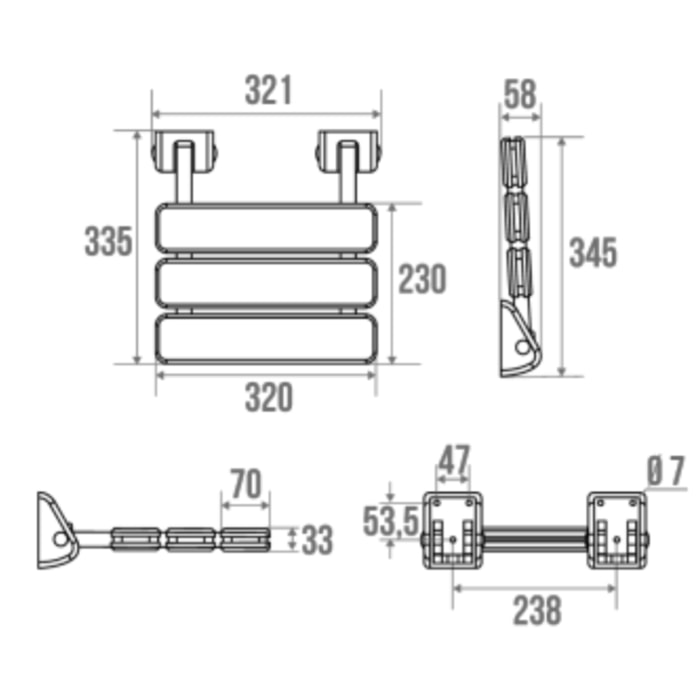 Siège de douche PMR PELLET Essentiel à fixer relevable