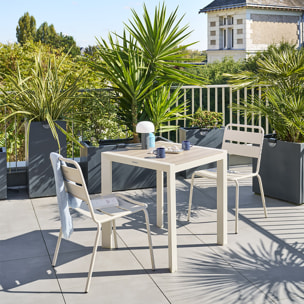 Table de jardin "Évasion" effet bois lin & argile 2 places lates en aluminium