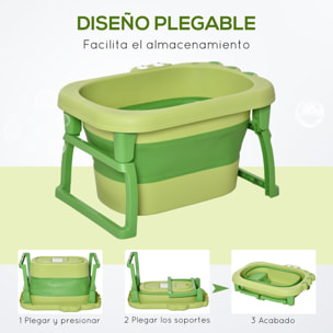 Bañera Plegable para Bebé de 0-6 Años Capacidad 105L Bañera Portátil para Niños con Patas Antideslizantes y Orificio de Drenaje Carga 50 kg 75,3x55,4x43 cm Verde