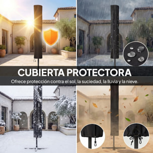 Sombrilla Terraza Exterior, 2,9x2,5 m, Sombrilla de Jardín con 24 Luces LED Solares, Dosel Inclinable, Poste Metálico, Parasol para Patio, Terraza, Crema