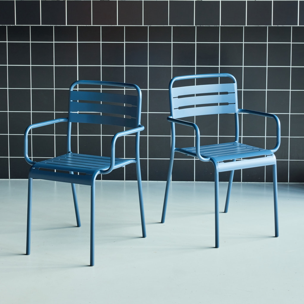 Lot de 2 fauteuils de jardin acier. 2 places. marine. Amelia. L50.4 X P53 X H79.5cm