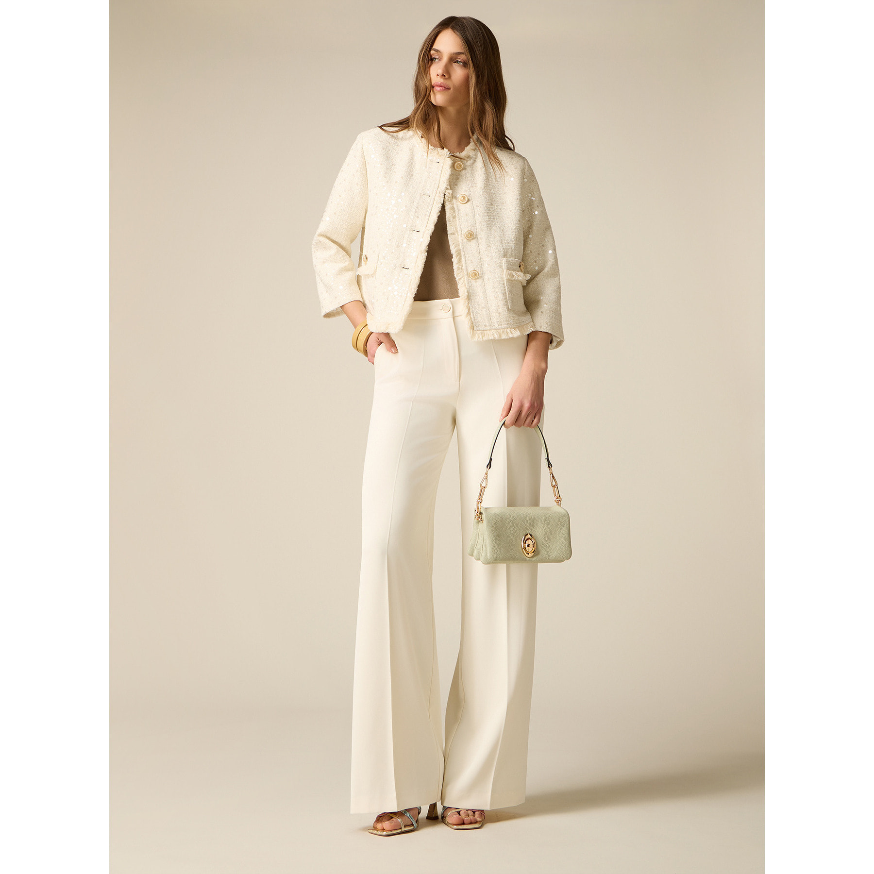 Oltre - Pantaloni palazzo in tessuto crêpe - Bianco