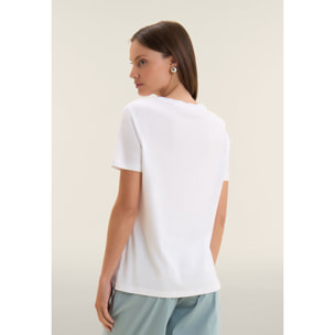 T-shirt Manica Corta con Decori Floreali e Borchie