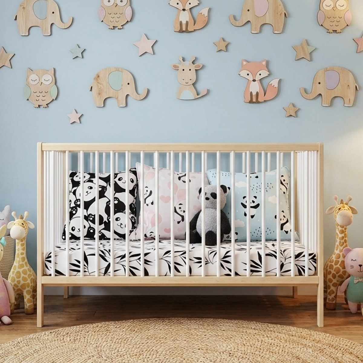 Lit Bébé Évolutif Mathis 60x120 cm, Couleur Bois Naturel & Blanc, Sommier Réglable 3 Hauteurs, Barreaux Amovibles, Lit Bébé Bois Massif