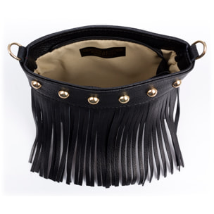 Bedulita Bolso bandolera Mujer. Piel auténtica Dollaro con flecos y detalles metálicos.