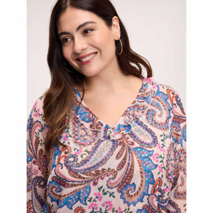 Fiorella Rubino - Blusa con stampa e volant in georgette - Beige