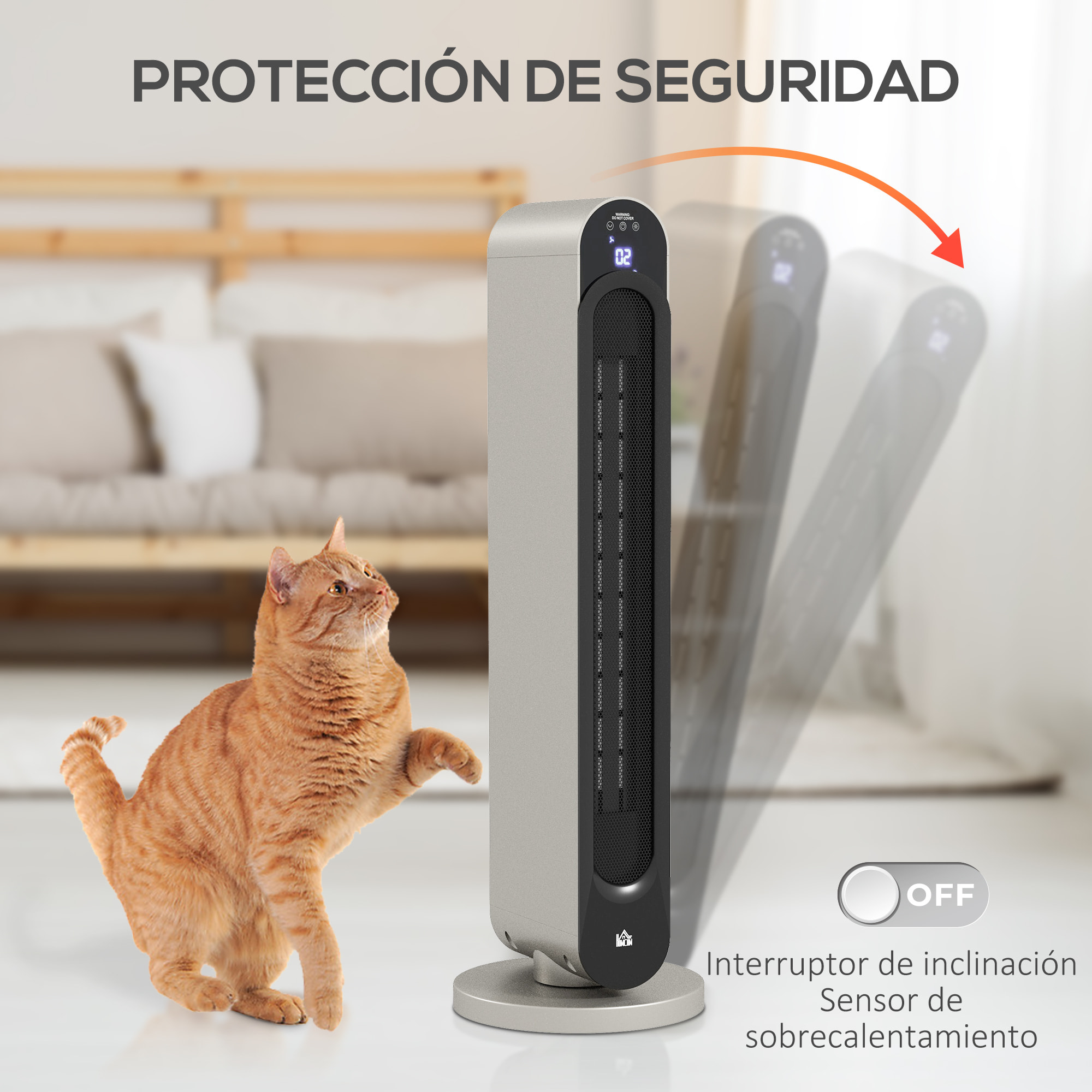 Calefactor Cerámico de Torre 1100/2200W Calentador Vertical con Mando a Distancia Pantalla LED Temporizador de 12H Termostato 3 Modos y Oscilación para 20-25 m² Ø25x73,5 cm Plata y Negro