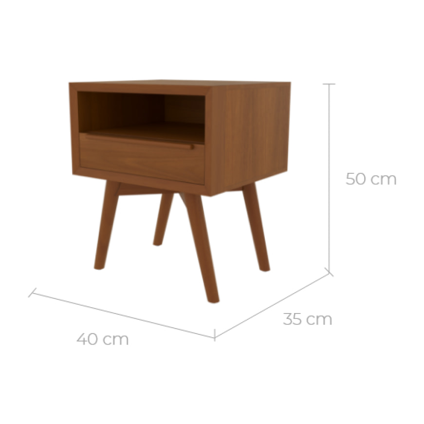 Table de chevet  en bois de teck, 1 niche et 1 tiroir - Waya