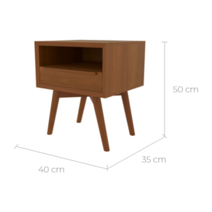 Table de chevet  en bois de teck, 1 niche et 1 tiroir - Waya