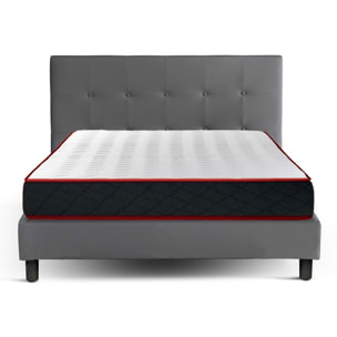 Lit Venise Simili Cuir Gris + Matelas Memoire de Forme | Confort optimal | Design et qualité