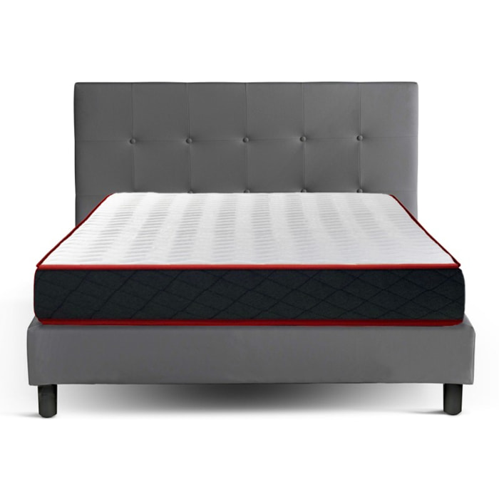 Lit Venise Simili Cuir Gris + Matelas Memoire de Forme | Confort optimal | Design et qualité