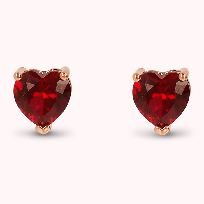 Orecchini Cuore a Lobo in Cubic Zirconia Rosse