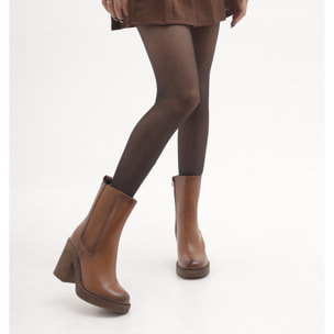 STIVALETTO ELASTICO ZIP TACCO CUOIO