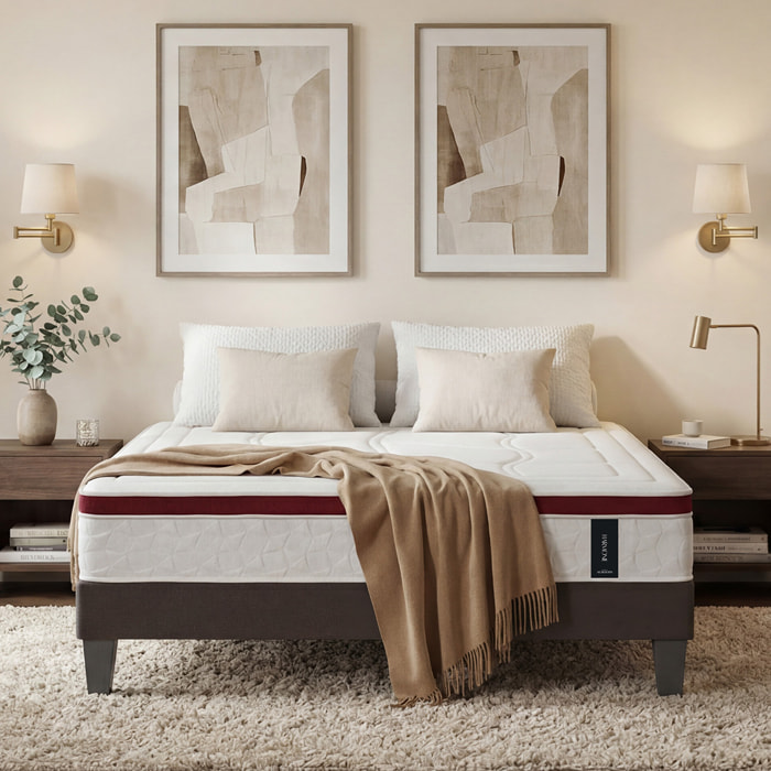 Matelas Hybride HARMONIE Ressorts Ensachés & Mémoire de Forme, 27 cm, Soutien Ferme, 4 Poignées, Garantie 10 ans