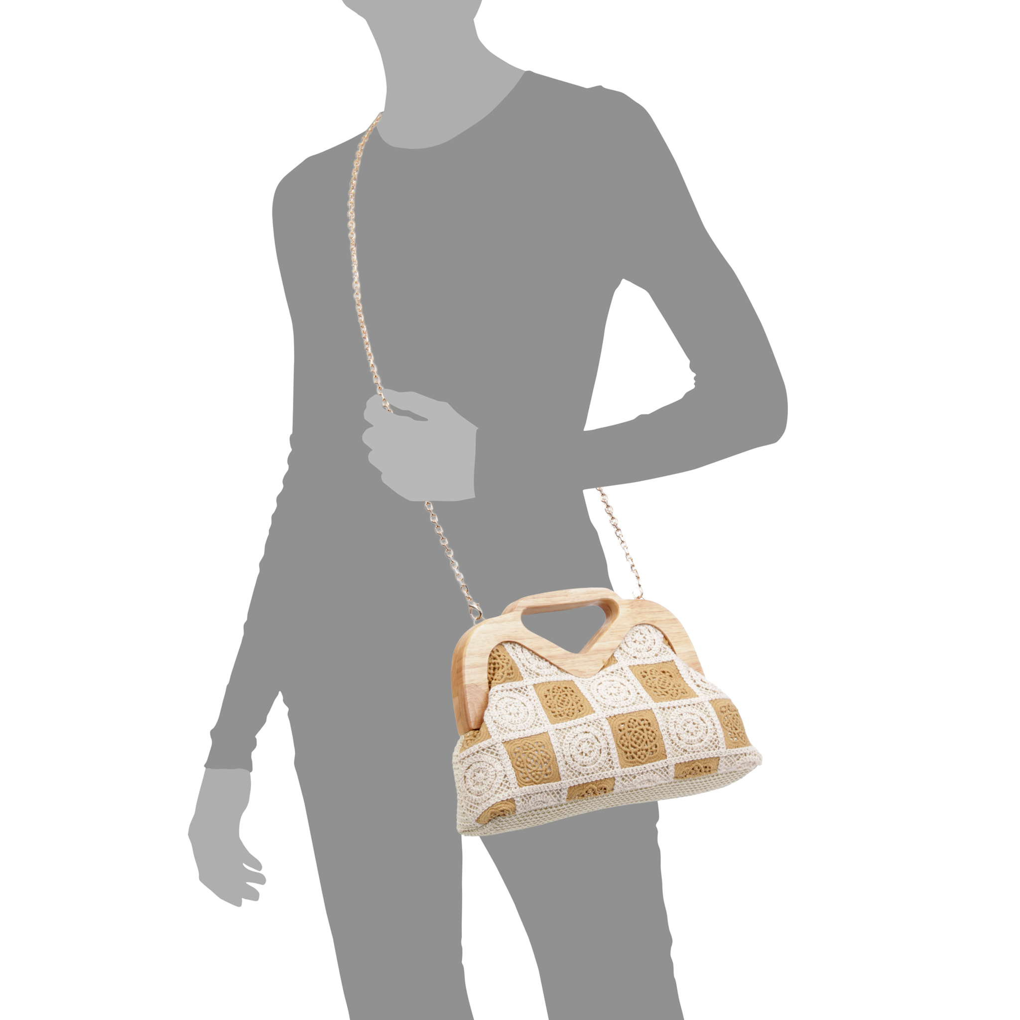 Bisenzio Bolso de mano Mujer. Fabricado en madera natural, algodón y paja trenzada.