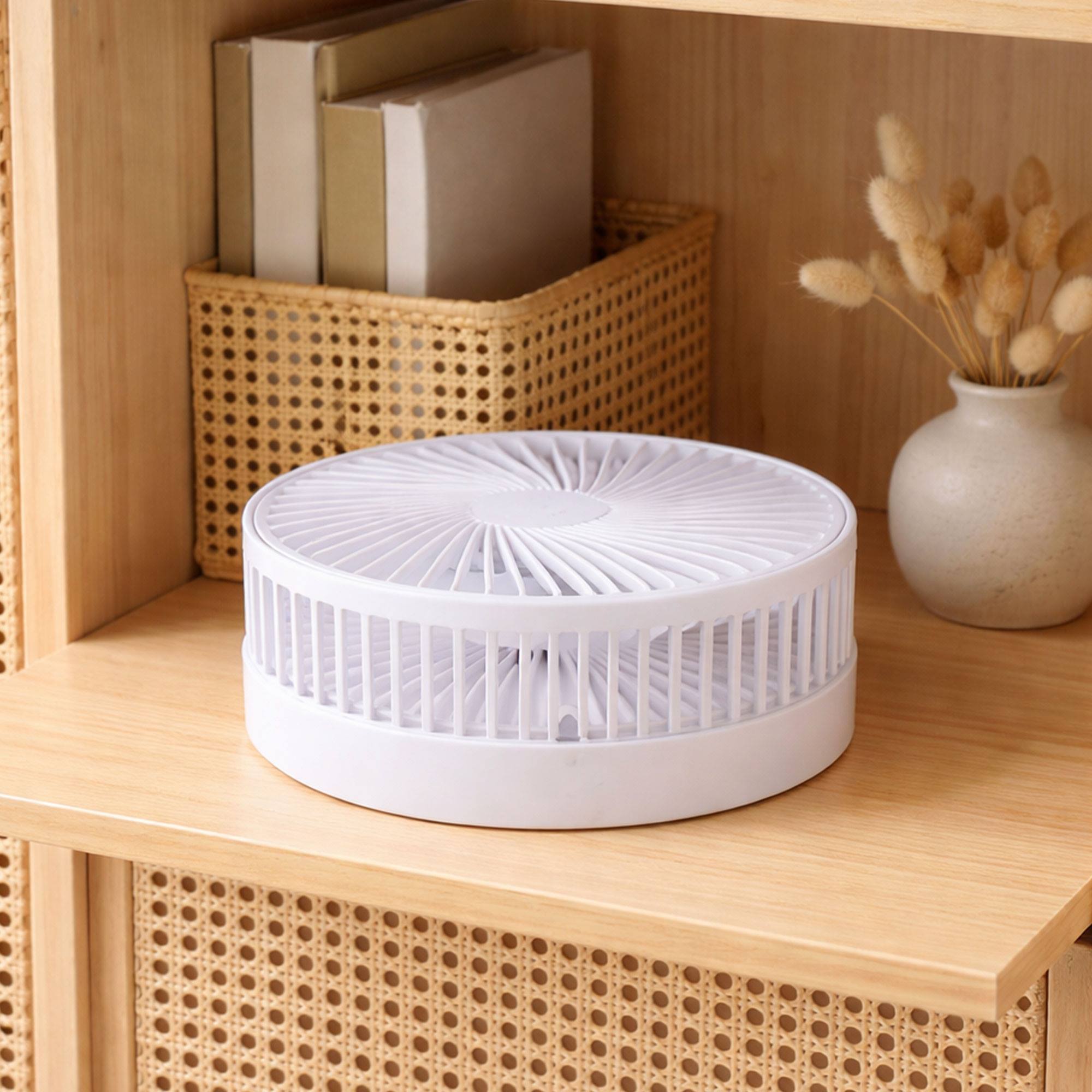 Ventilador USB plegable, Ø16,5cm, 3 velocidades, batería 1200mAh, blanco