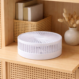 Ventilador USB plegable, Ø16,5cm, 3 velocidades, batería 1200mAh, blanco