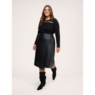 Fiorella Rubino - Gonna midi a portafoglio con bottone gioiello - Nero