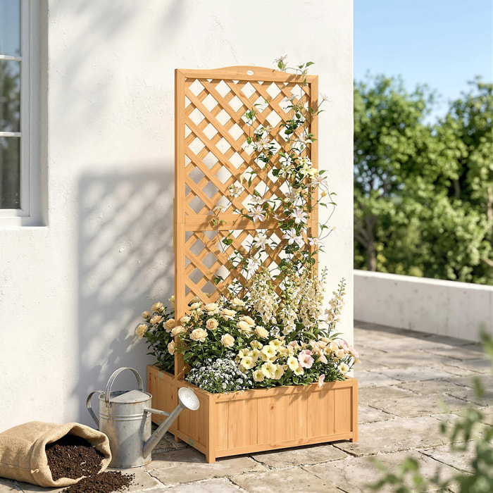 Outsunny Jardinera con Enrejado de Madera, Jardinera Exterior Grande para Plantas Trepadoras, con 2 Cajas Plegables, Base de Listones, Macetero Elevado para Patio, Terraza, 73x70x170 cm, Natural