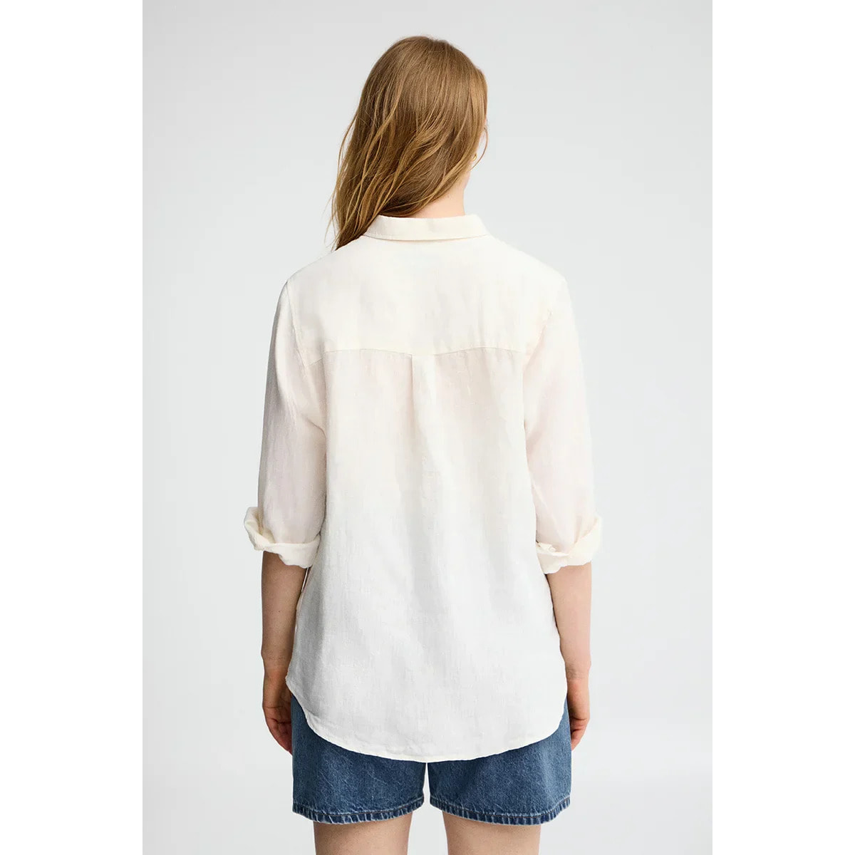 Camicia bianca in lino relaxed fit con ricamo Polo Club