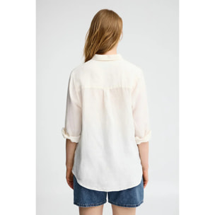 Camicia bianca in lino relaxed fit con ricamo Polo Club