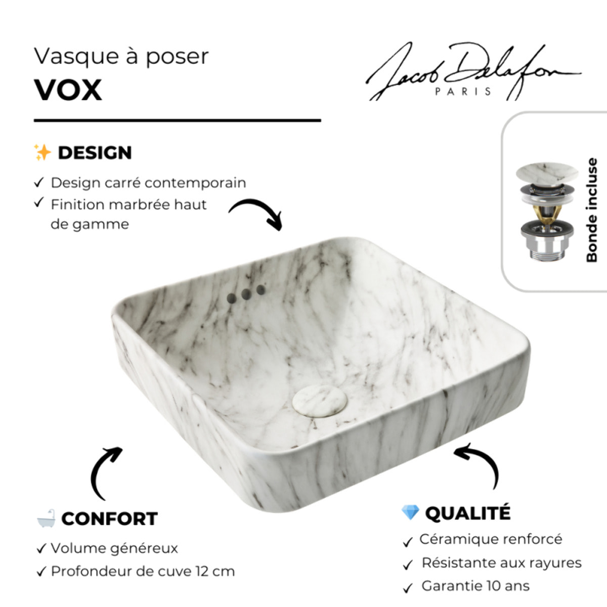 Vasque carrée à poser Vox effet marbre envoutant