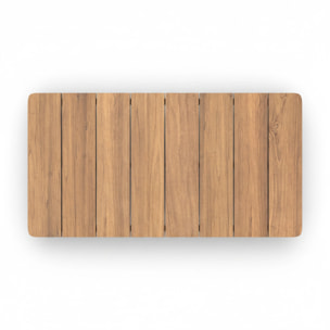 Salon de jardin 4 personnes en teck massif et tissu rayé jaune - Nadila