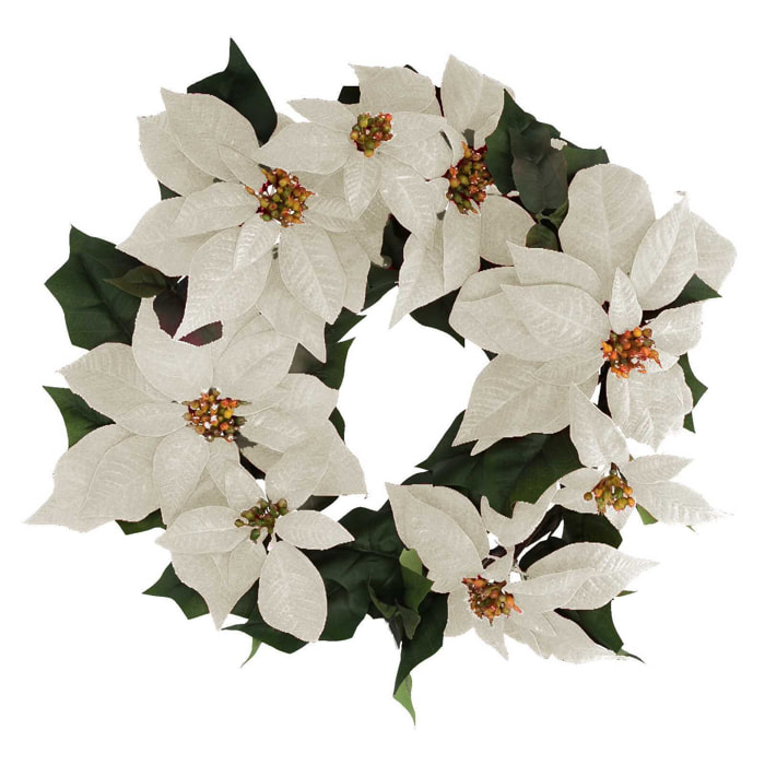 Ghirlanda in tessuto stella di natale bianco cm ø63,5h16,5