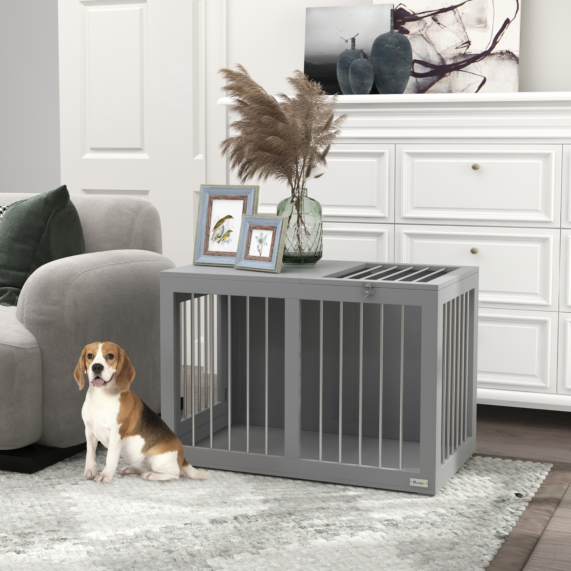 Cage chien intérieure niche pour chien 2 portes verrouillables 80 x 50 x 56,5 cm gris