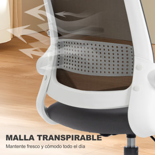Silla de Escritorio de Malla, Silla de Dibujo con Reposabrazos Abatibles, Altura Ajustable, Soporte Lumbar, Reposapiés, Ruedas Giratorias para Oficina, Estudio, Gris