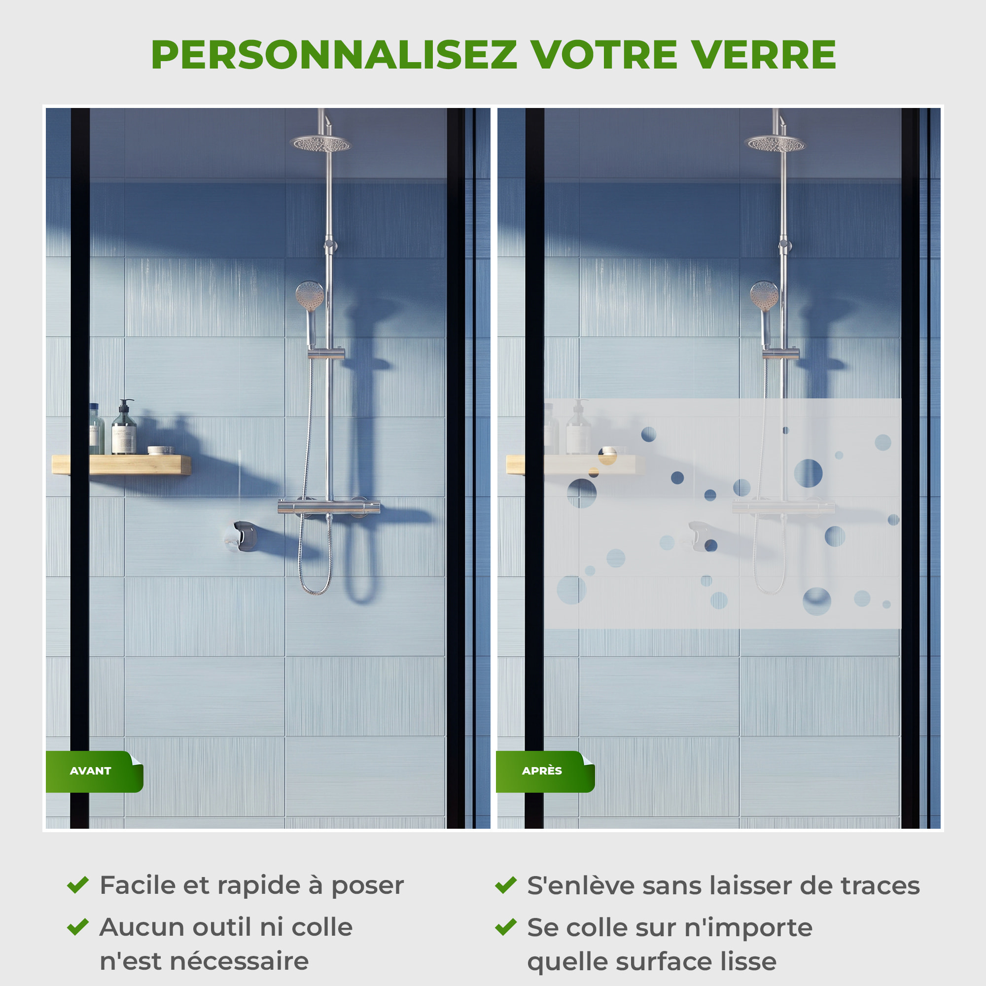 Film Fenêtre Anti Regard Occultant - PETITES BULLES - Stickers Autocollant Brise-Vue pour Vitre & Porte de Douche
