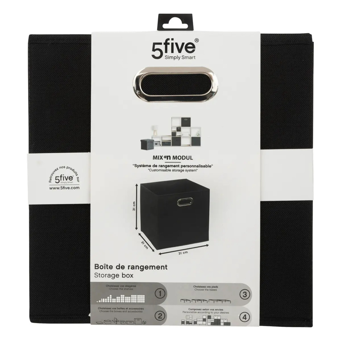 Panier tissu 31x31cm "Mix N' Modul" noir